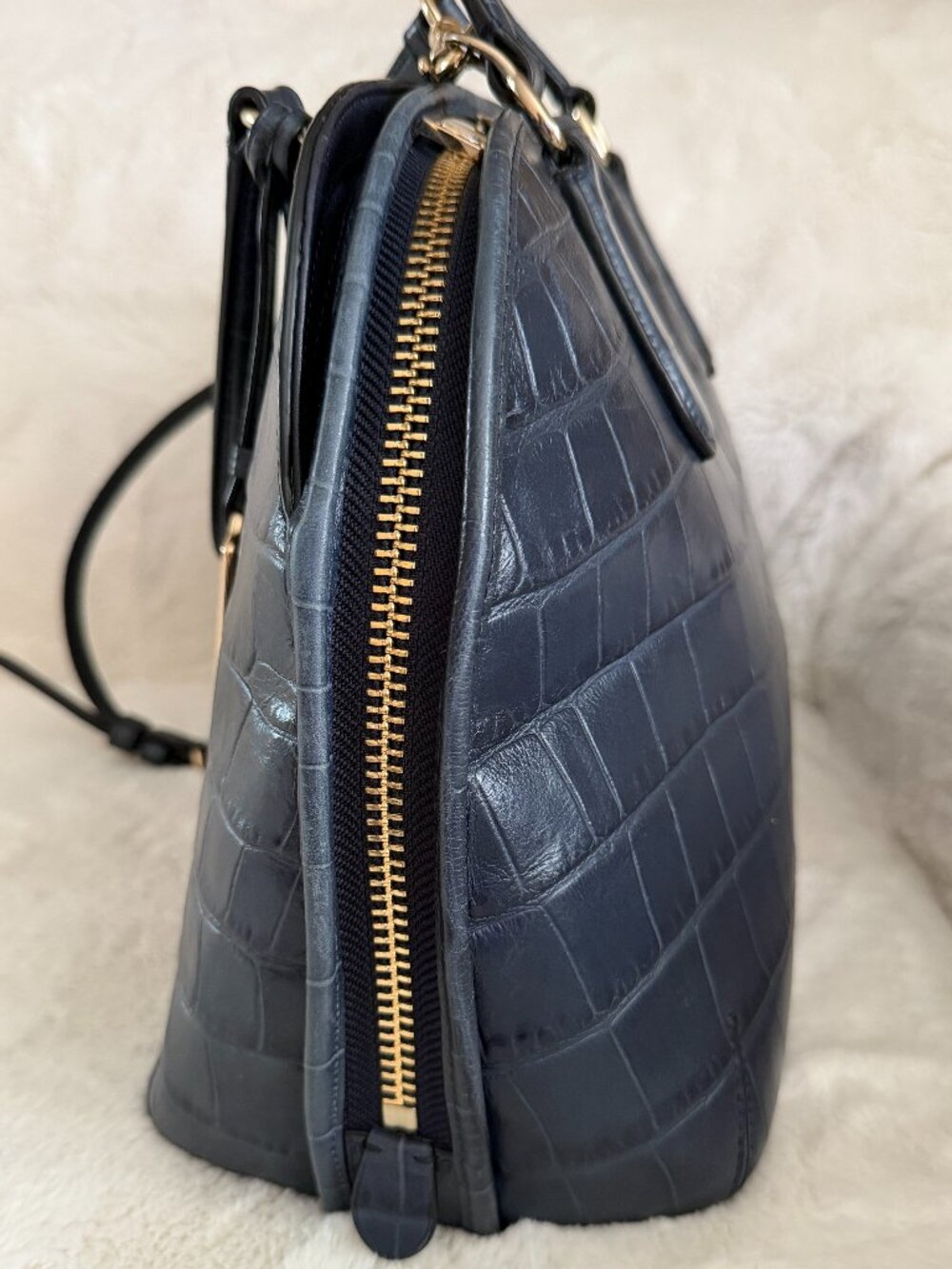 Coach Prince Street Satchel Navy Leather Crocodile-Embossed Crossbody/Handbag - Picture 7 of 16